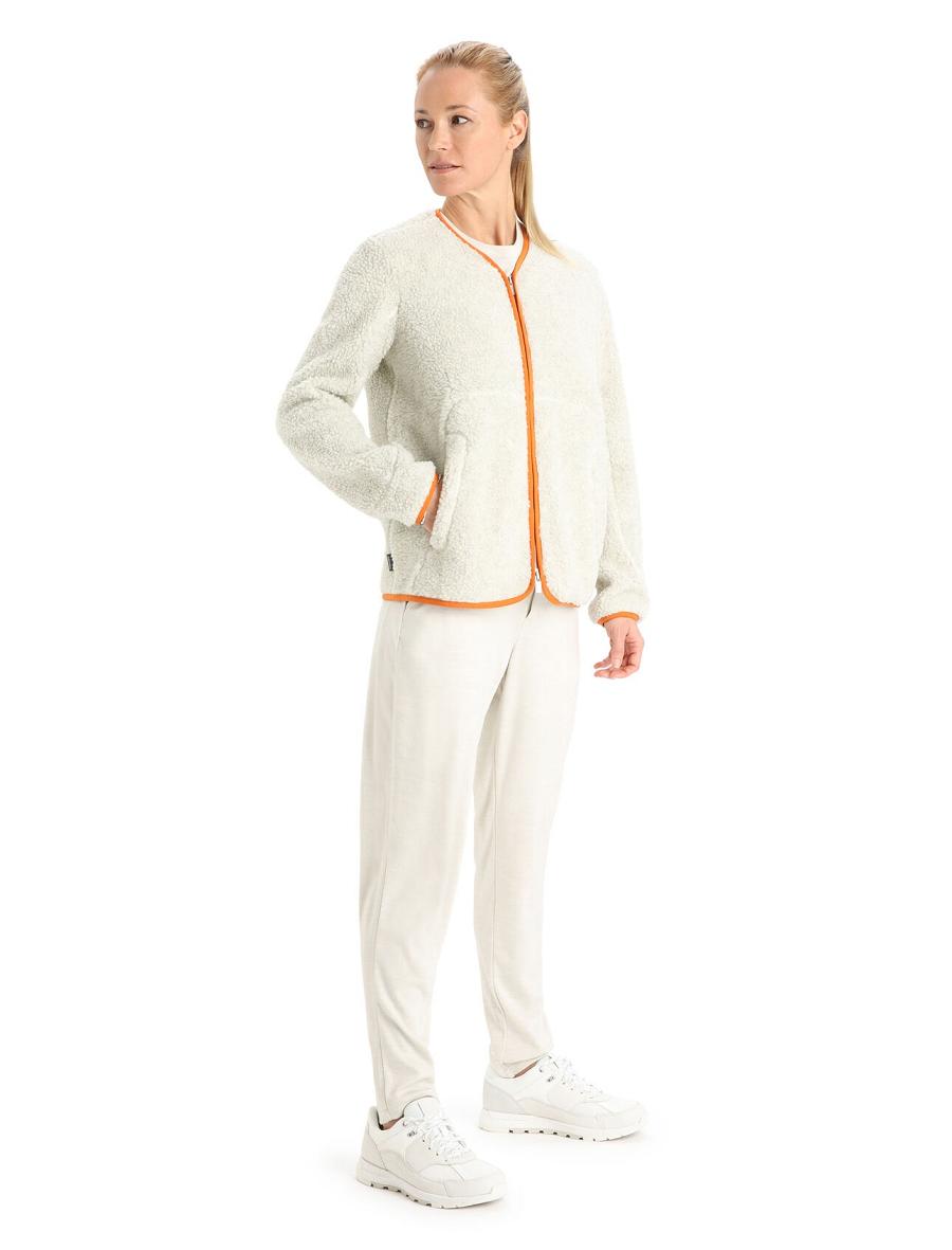 Women's Icebreaker RealFleece™ Merino High Pile Long Sleeve Zip Cardigan Hoodie Ecru Heather / Flash | CA 1283UZGT